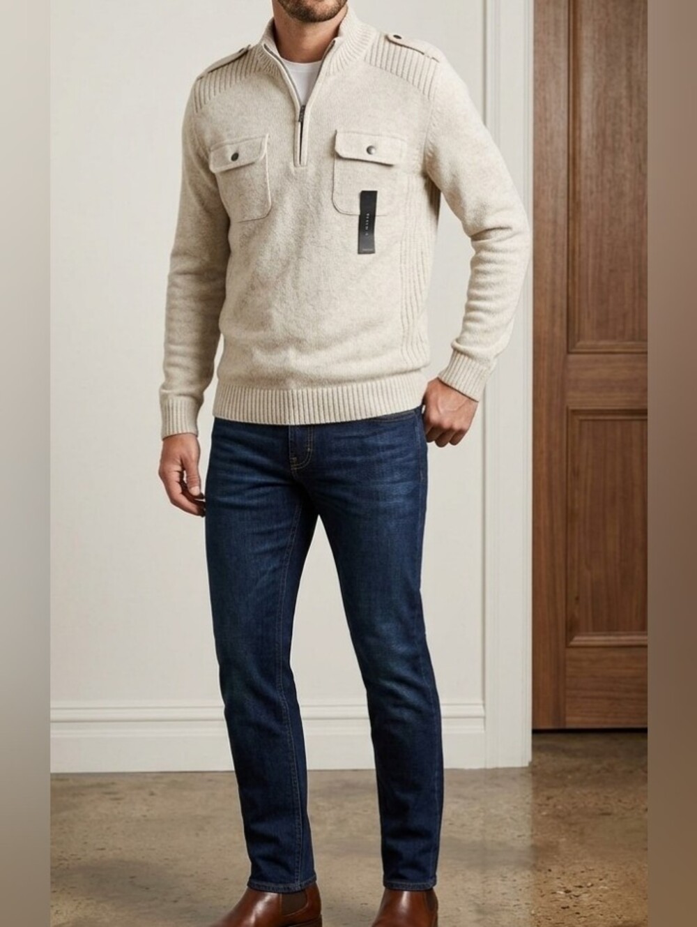 Apt. 9 Men's Zip-Up Sweater in Cream